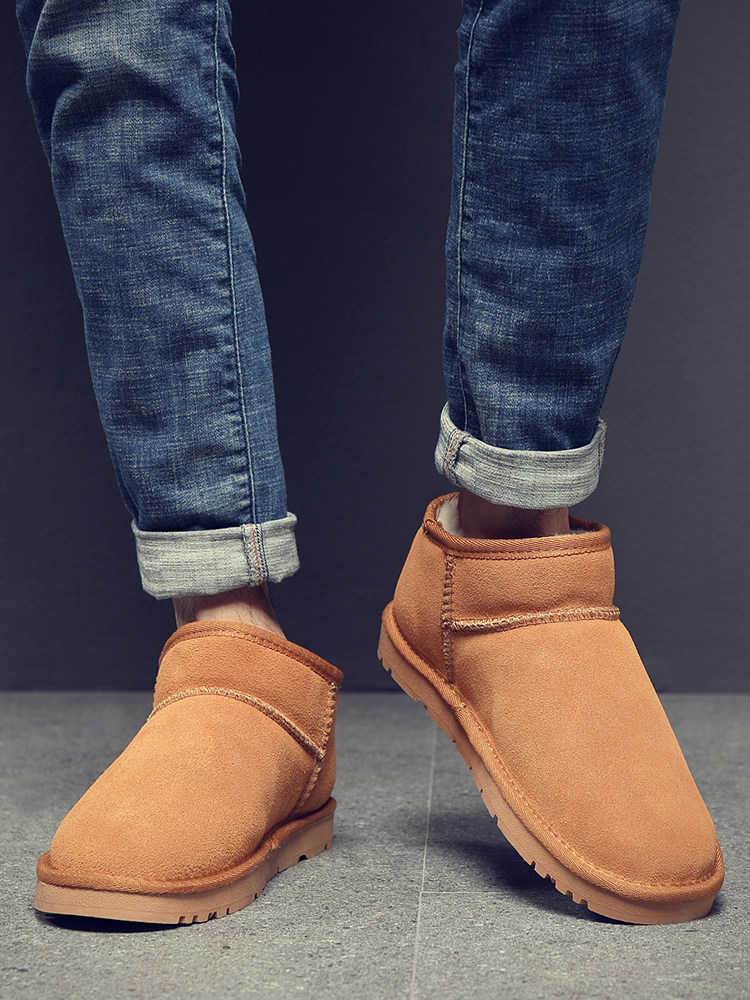 SNOW BOOTS MENS 2024 WINTER BOOTS MENS SNOW COTTON CROPPED NON-SLIP LEATHER EXTRA THICK FLEECE WARM BREAD SHOES