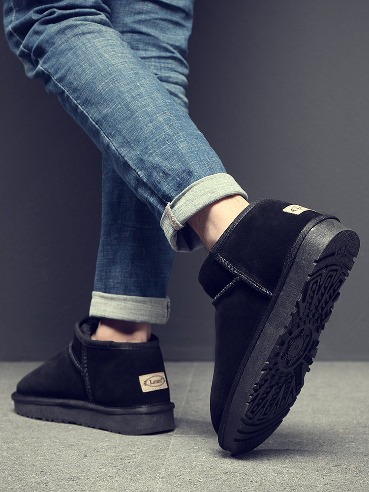 SNOW BOOTS MENS 2024 WINTER BOOTS MENS SNOW COTTON CROPPED NON-SLIP LEATHER EXTRA THICK FLEECE WARM BREAD SHOES