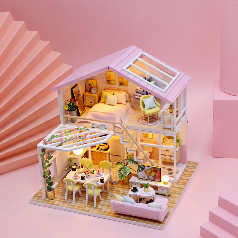 弘达DIY小屋蜜语时光木质手工拼装别墅模型创意复式阁楼女生礼物