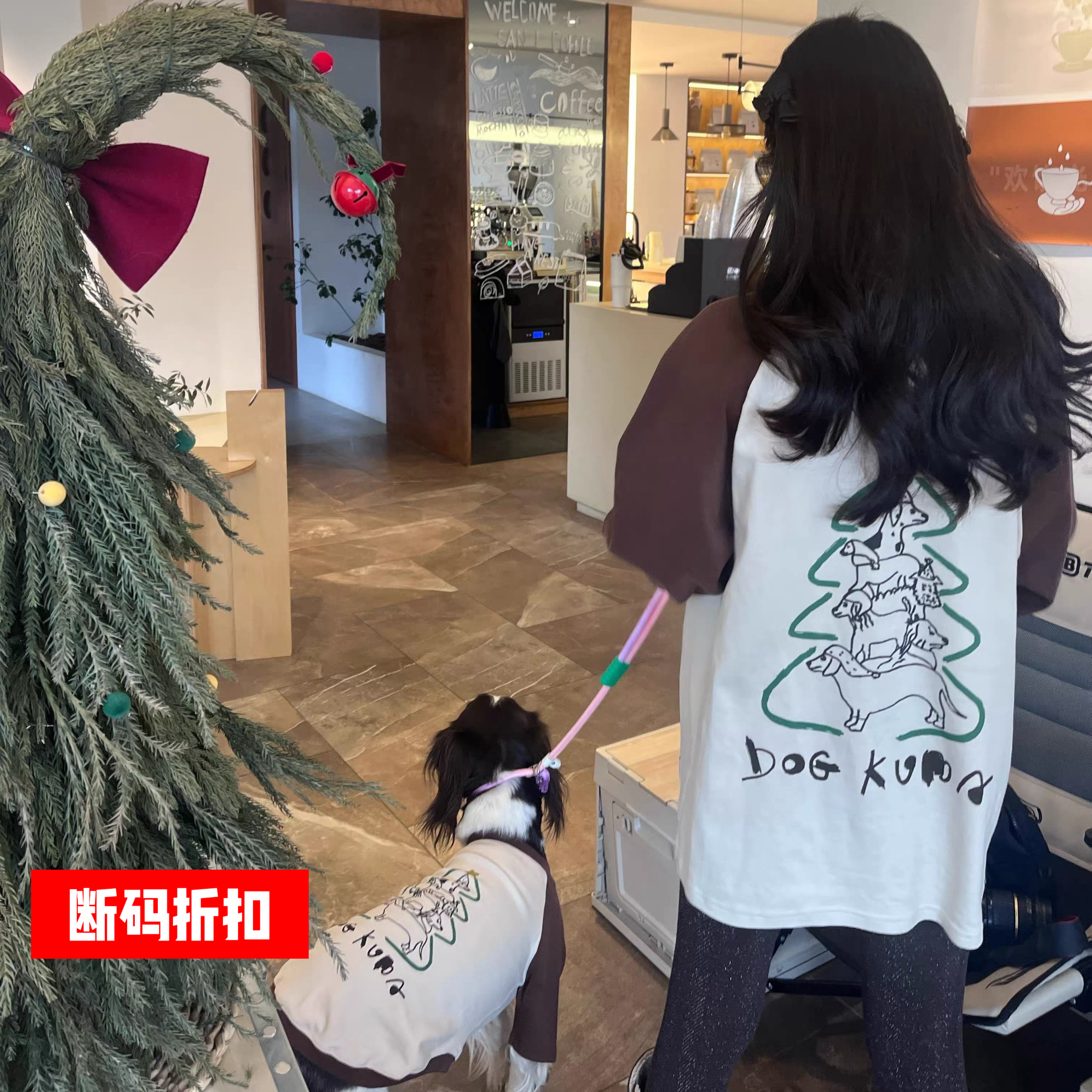 dogkuma春夏宠物狗狗亲子款圣诞涂鸦纯棉长T恤狗狗亲子装人宠同款