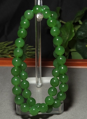 新疆的猫L121904 65.0克直径9.5mm色泽鲜美均匀阳绿碧玉圆珠项链