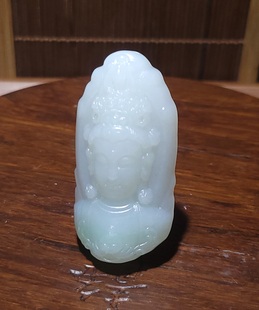 色度明爽 24.9克 挂翠近脂白玉观音头挂坠 猫YQ091604 新疆