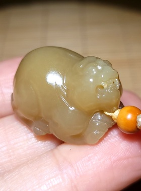 新疆的猫zg120805 17.2克含绳，似油膏且末黄糖玉貔貅挂坠