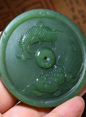 新疆的猫JJ122503 38.7克，特别油润碧玉平安扣车挂