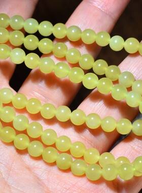 JJ0031210新疆的猫36.2克6mm圆玉润的且末黄口玉圆珠108项链