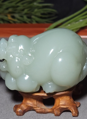 新疆的猫L121603 137.2克肉质细腻油份极高且末高青白玉貔貅把件