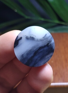 新疆的猫Z120203 7.0克顶细熟润黑白分明青花籽料山水意境平安牌