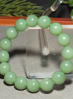 L123004 45.1克直径12.5mm玻璃底肉质纯净的碧玉粉青圆珠手链