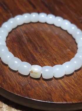 新疆的猫YQ122005 23.2克，8-7mm近脂白玉籽料老型珠手链