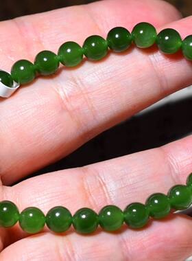 JJ031207新疆的猫10.3克6mm冰莹剔透油润细腻的老坑碧玉圆珠手链