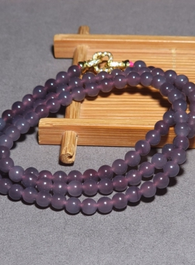 L031302 新疆的猫33.5克直径6mm肉质细腻色调均匀烟青玉圆珠项链