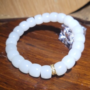 猫33.3克直径10 8mm黑皮俄料羊脂白玉直切手链 新疆 YQ032704