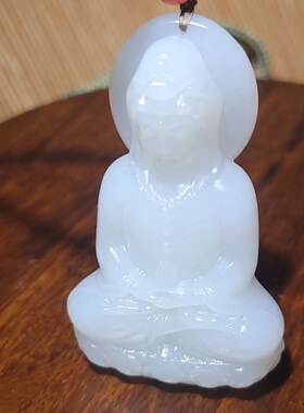 YQ032009新疆的猫47.7克细白润新疆和田玉且末羊脂白玉观音大挂坠