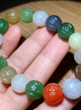 新疆的猫zg121509 39.0克搭配艳丽多彩的和田玉仿古纹南瓜珠手链