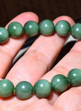 新疆的猫JJ121905  30.6克直径10mm老坑俄料碧玉猫眼圆珠手链