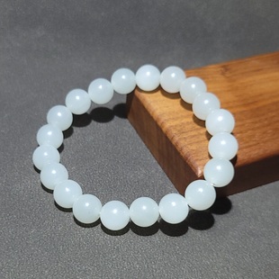 C012402 新疆的猫32克冰糯感莹莹有宝光的于田料白玉圆珠手串