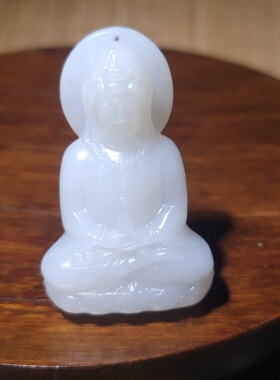 YQ030601 新疆的猫24.8克脂粉好的温润细腻俄料羊脂玉和田玉观音