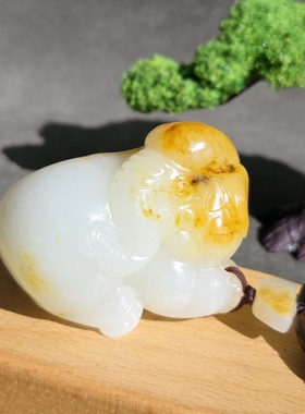 新疆的猫W102903 80克浓白聚艳皮苏工羊脂白玉籽太平有象手把件