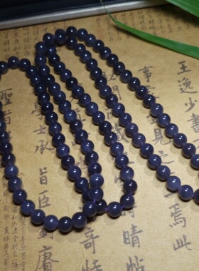 Z020404 新疆的猫83.6克R8高冰细润油亮浓艳冰紫色和田玉108禅串