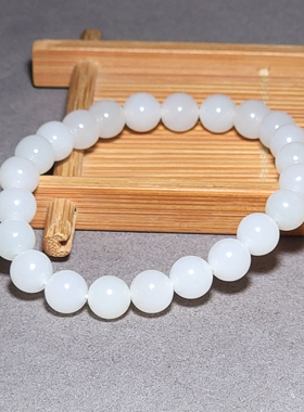 L011904新疆的猫18.2克直径8mm脂粉浓郁俄料三高羊脂白玉圆珠手链
