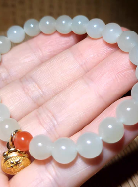 zg14新疆的猫18.8克，冰润冒油青海晴水圆珠手链和田玉