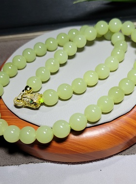 新疆的猫Z102505 77.1克，直径10且末老料黄口玉大圆珠项链