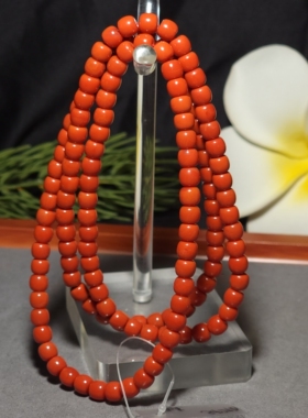 新疆的猫L102201 40.0克直径6-5mm正色满肉柿子红南红老型珠长链