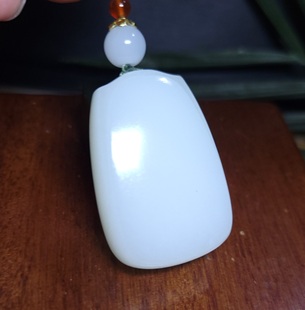 新疆 30.5克顶细浓糯白润俄料三高羊脂白玉平安无事牌 猫Z121902