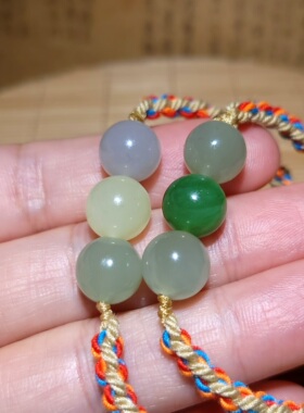 zg29 新疆的猫11.2克含绳一对冰润颜色艳丽的和田玉转运珠手链