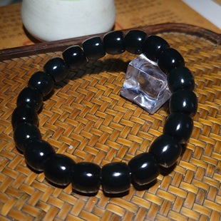 新疆的猫YQ080705 49.5克黑度极好醇润新疆塔县黑青玉直切手串