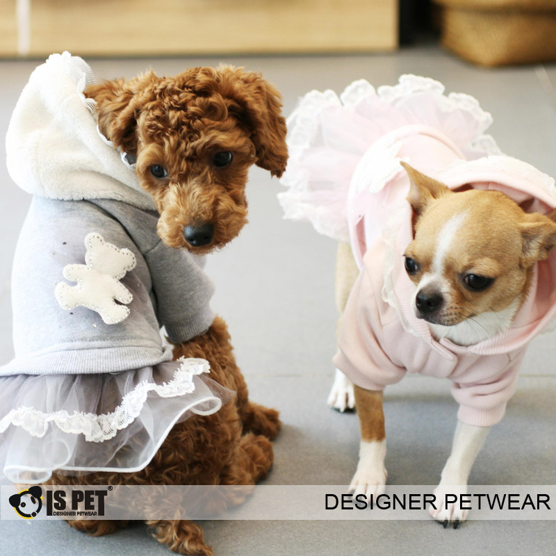 ISPET艾斯彼特狗狗衣服秋冬款小熊连帽公主裙连衣裙 dr0008 狗裙