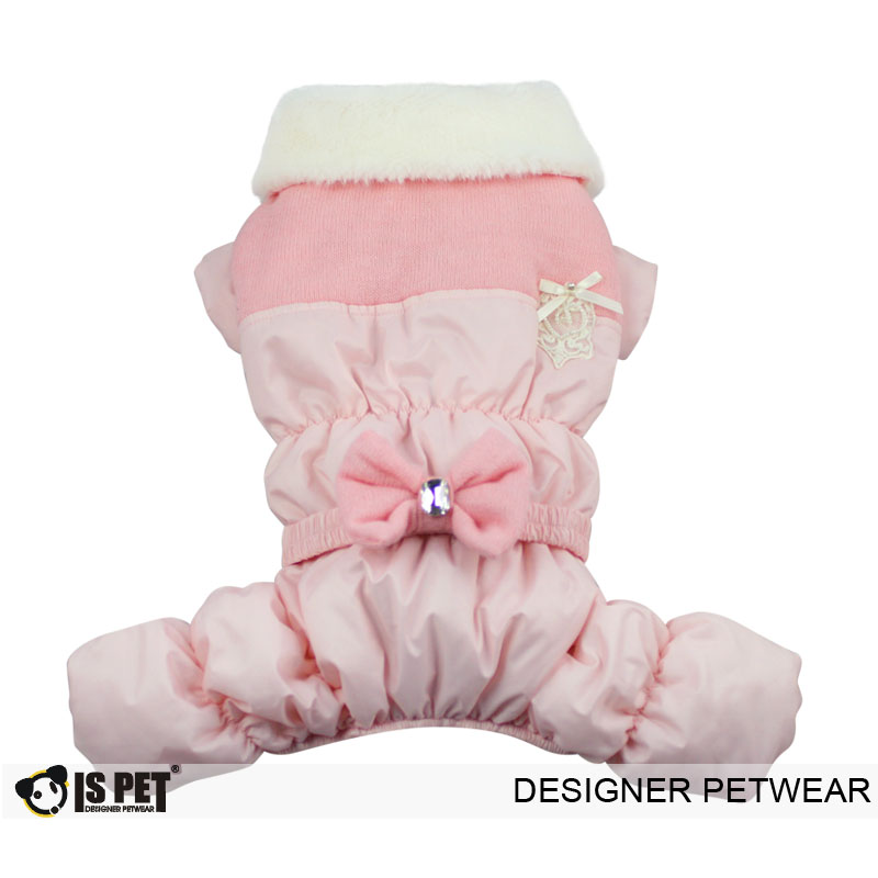 ISPET 宠物服装 秋冬款加绒加厚翻毛领蝴蝶结腰带四脚棉服 OR0019