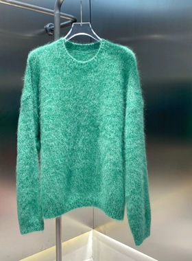 【100%山羊绒拉毛绒】秋冬季圆领拉毛绒花纱女士针织羊绒衫