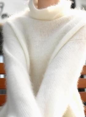 秋冬新款高领亮丝拉绒女士元宝针针织羊绒衫