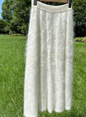 秋季新款100%山羊绒拉绒纯色伞裙女士半身羊绒散摆裙