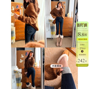 深蓝色紧身显瘦提臀九分铅笔裤 女春季 子 高腰小脚牛仔裤 丰臀收腰