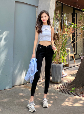 dcsh2026水洗黑色高腰小脚牛仔裤女春夏九分超显瘦辣妹紧身铅笔裤