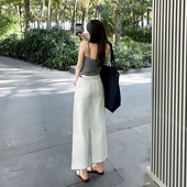 女遮肉九分宽松裤 米白色高腰直筒阔腿牛仔裤 子 春夏新款 不挑腿型
