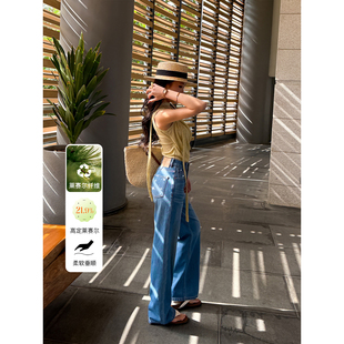 bulingbuling镶钻~莱赛尔窄版阔腿牛仔裤女显瘦2026春季宽松长裤