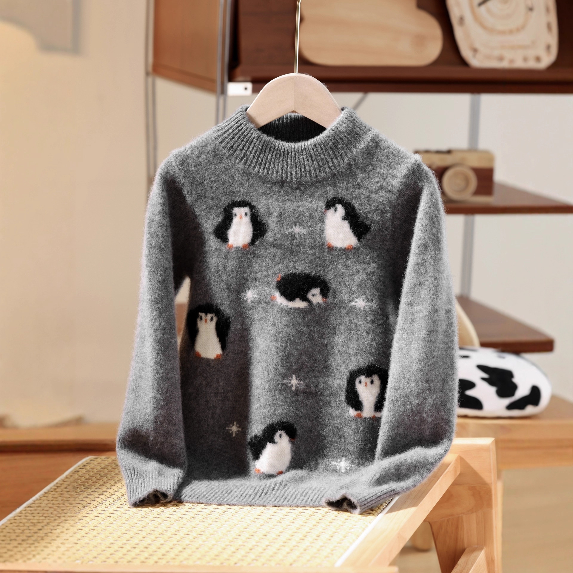 儿童新款100%纯羊毛衫双股加厚男女童装半高领针织打底衫宝宝毛衣