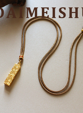 新中式时尚精致复古百搭碎冰冰小方条吊坠毛衣链轻奢高级感长项链