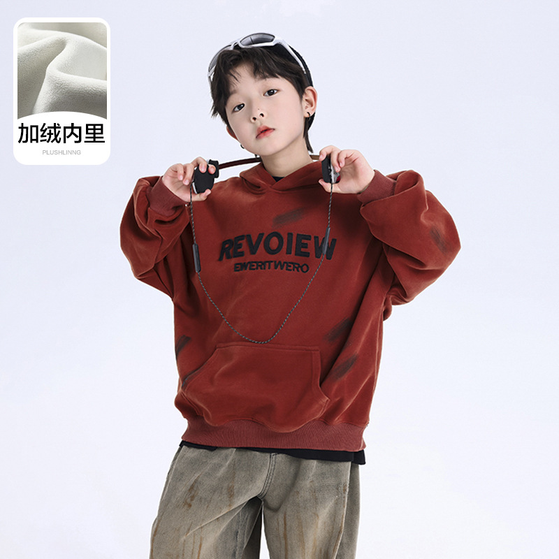 湖州织里童装男大童冬装宽松连帽加绒卫衣2025年新款儿童冬季上衣