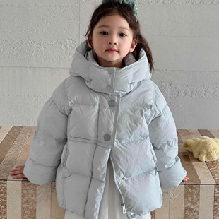 BO童装2025冬装新款韩系三防羽绒服女童短款国标90白鸭绒连帽潮款