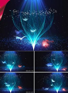 蝴蝶星空粒子树  唯美婚礼舞蹈 爱情  浪漫蓝色光线  视频素材