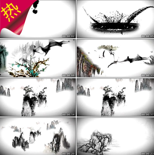 【墨滴变山河】水墨武术演出背景山水中国风大气开场视频素材