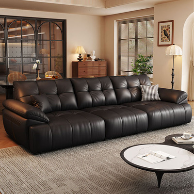 黑色面包云朵真皮沙发