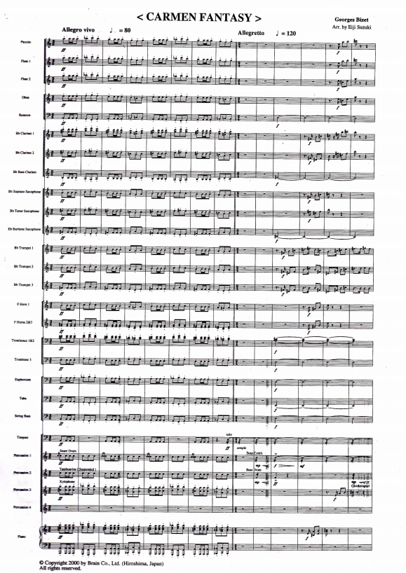管乐总谱卡门幻想曲4.0交响管乐团合奏原版总谱分谱 音频