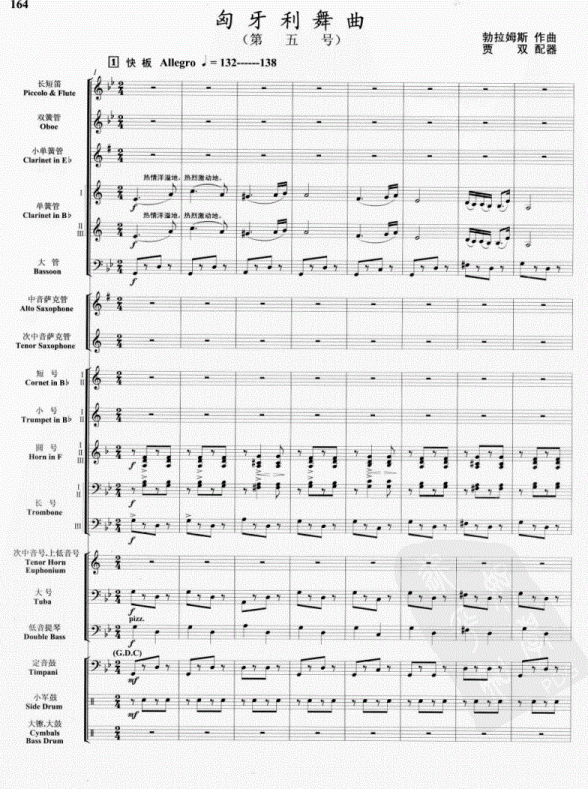 管乐总谱匈牙利舞曲第5号2.5级交响管乐团合奏总分谱 音频