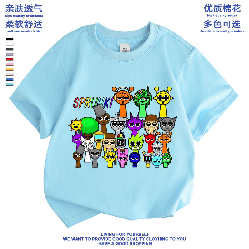 节奏盒子Sprunki短袖t恤男女学生情侣青少年儿童上衣潮牌个性夏装
