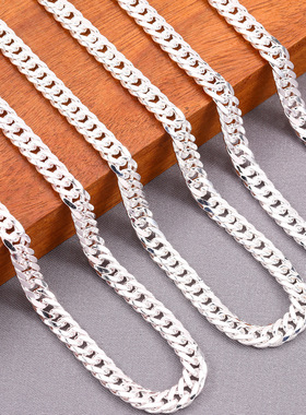 2511S990足银古巴项链男足银男士项链手链潮酷链子男款银链纯银